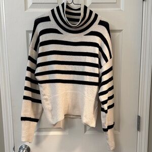 a new day brand Black and Cream Striped Turtleneck Sweater